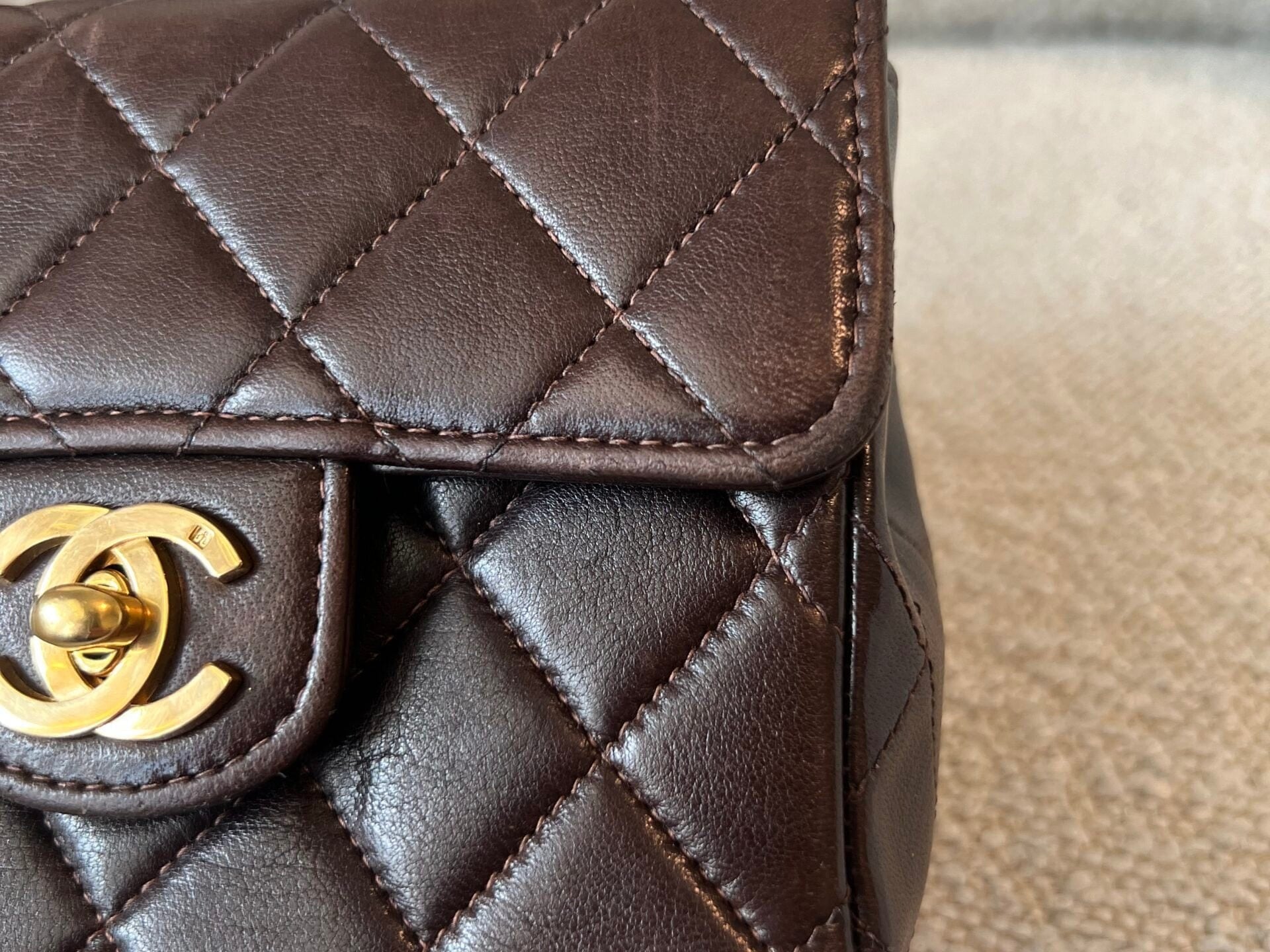 CHANEL Handbag Brown Vintage Brown Lambskin Quilted Micro Mini Kelly with Top Handle GHW -Knockoff
