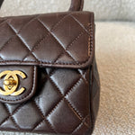 CHANEL Handbag Brown Vintage Brown Lambskin Quilted Micro Mini Kelly with Top Handle GHW -Knockoff
