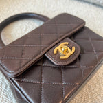 CHANEL Handbag Brown Vintage Brown Lambskin Quilted Micro Mini Kelly with Top Handle GHW -Knockoff
