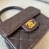 CHANEL Handbag Brown Vintage Brown Lambskin Quilted Micro Mini Kelly with Top Handle GHW -Knockoff
