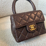 CHANEL Handbag Brown Vintage Brown Lambskin Quilted Micro Mini Kelly with Top Handle GHW -Knockoff
