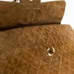 CHANEL Handbag Brown Vintage Tan/Brown Suede Quilted Jumbo XL Single Flap 24k GHW -Knockoff
