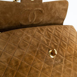 CHANEL Handbag Brown Vintage Tan/Brown Suede Quilted Jumbo XL Single Flap 24k GHW -Knockoff
