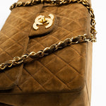 CHANEL Handbag Brown Vintage Tan/Brown Suede Quilted Jumbo XL Single Flap 24k GHW -Knockoff
