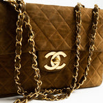 CHANEL Handbag Brown Vintage Tan/Brown Suede Quilted Jumbo XL Single Flap 24k GHW -Knockoff
