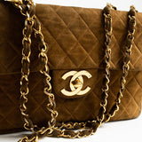 CHANEL Handbag Brown Vintage Tan/Brown Suede Quilted Jumbo XL Single Flap 24k GHW -Knockoff
