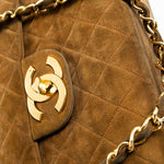 CHANEL Handbag Brown Vintage Tan/Brown Suede Quilted Jumbo XL Single Flap 24k GHW -Knockoff
