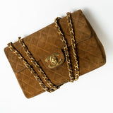 CHANEL Handbag Brown Vintage Tan/Brown Suede Quilted Jumbo XL Single Flap 24k GHW -Knockoff
