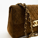 CHANEL Handbag Brown Vintage Tan/Brown Suede Quilted Jumbo XL Single Flap 24k GHW -Knockoff
