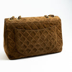 CHANEL Handbag Brown Vintage Tan/Brown Suede Quilted Jumbo XL Single Flap 24k GHW -Knockoff
