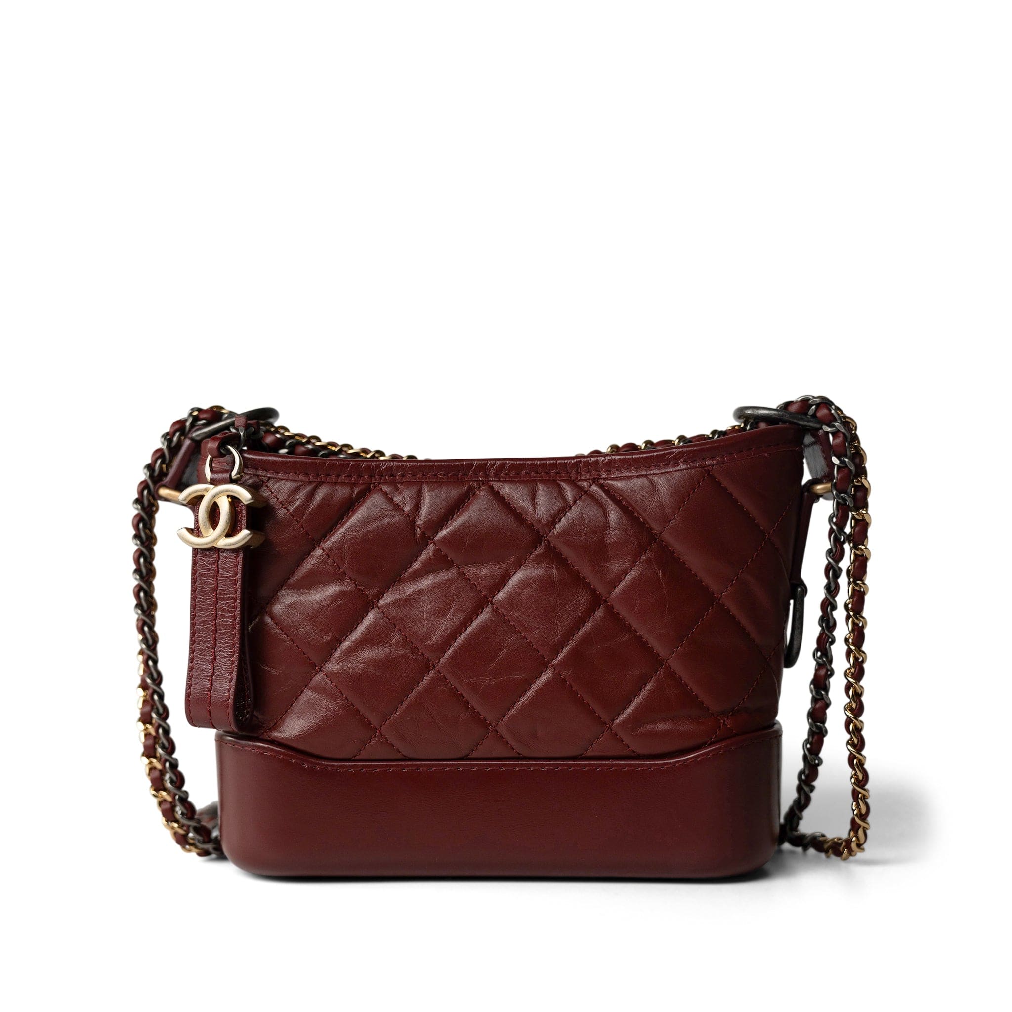 CHANEL Handbag Burgundy Burgundy Aged Calfskin Quilted Gabrielle Hobo Bag Small Mixed Hardware -Knockoff
