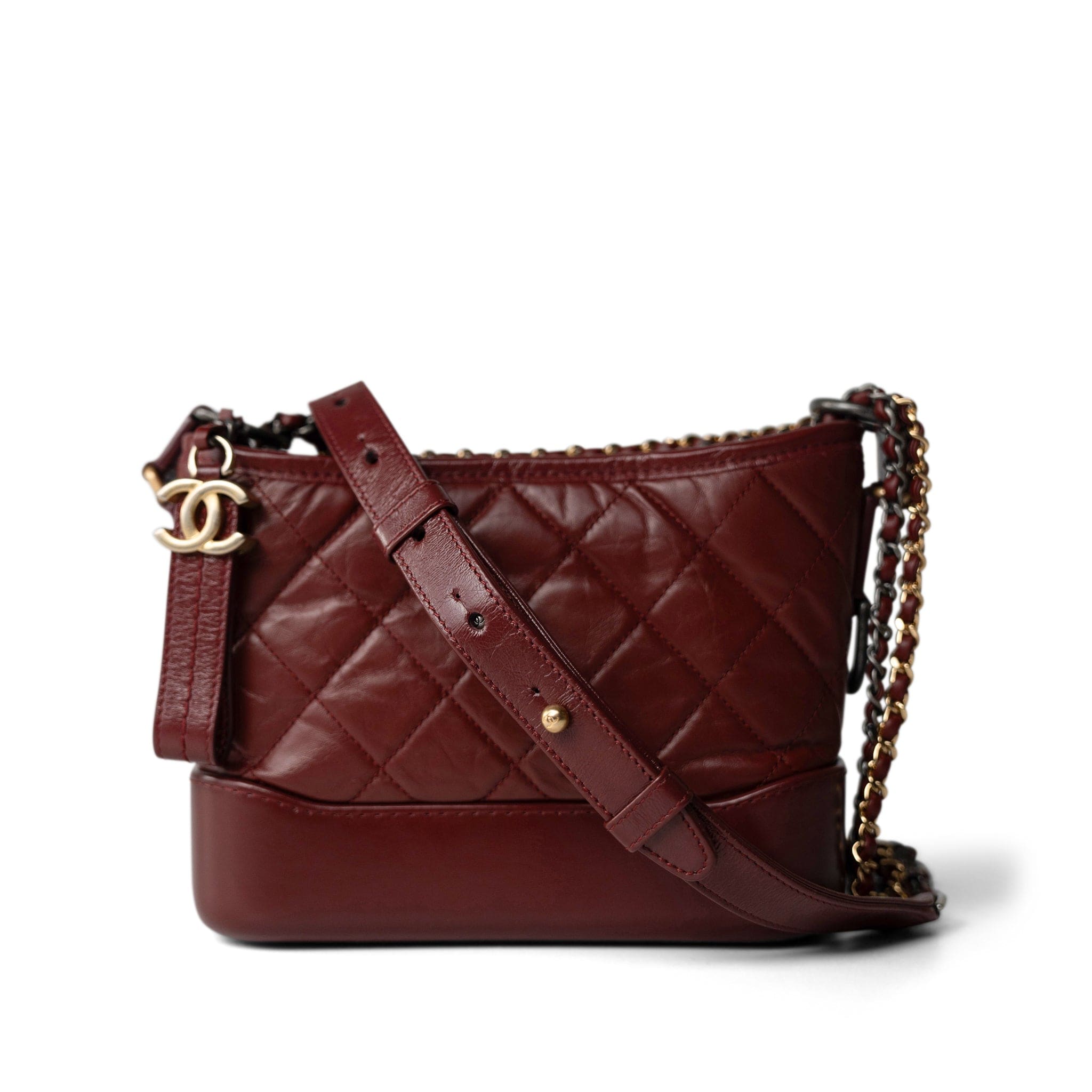 CHANEL Handbag Burgundy Burgundy Aged Calfskin Quilted Gabrielle Hobo Bag Small Mixed Hardware -Knockoff
