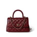 CHANEL Handbag Burgundy Burgundy Caviar Quilted Coco Handle Small Light Gold Hardware -Knockoff
