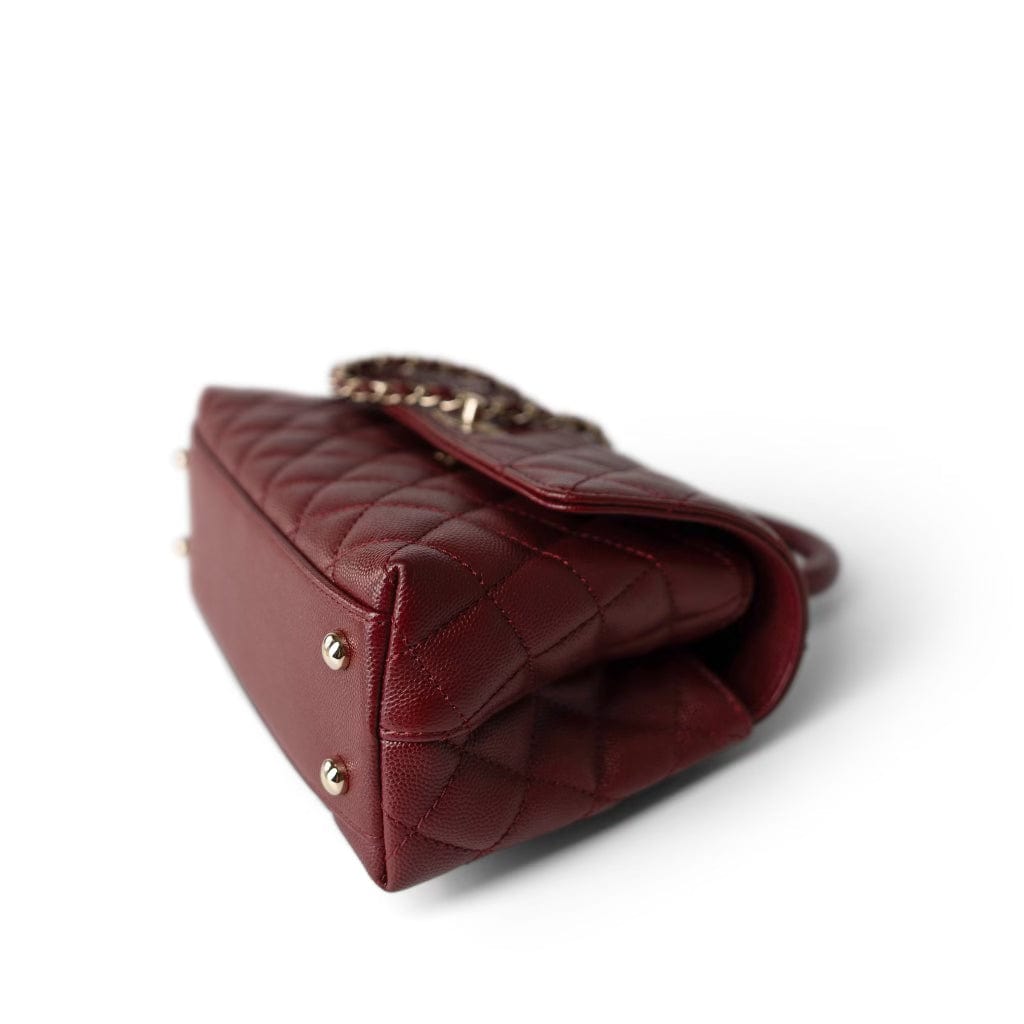 CHANEL Handbag Burgundy Burgundy Caviar Quilted Coco Handle Small Light Gold Hardware -Knockoff
