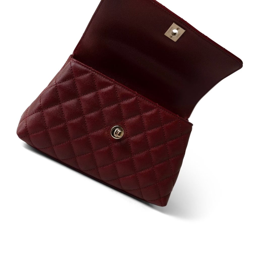 CHANEL Handbag Burgundy Burgundy Caviar Quilted Coco Handle Small Light Gold Hardware -Knockoff
