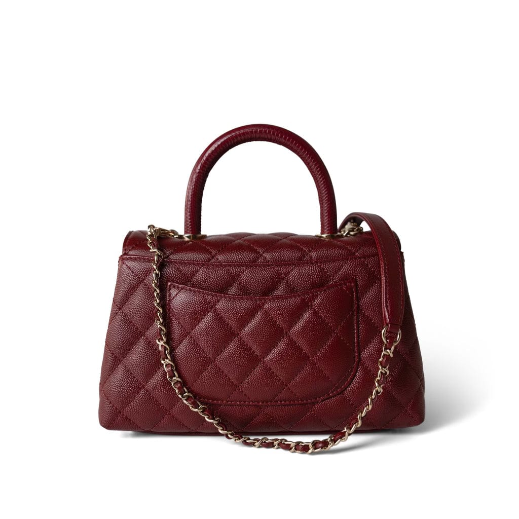 CHANEL Handbag Burgundy Burgundy Caviar Quilted Coco Handle Small Light Gold Hardware -Knockoff
