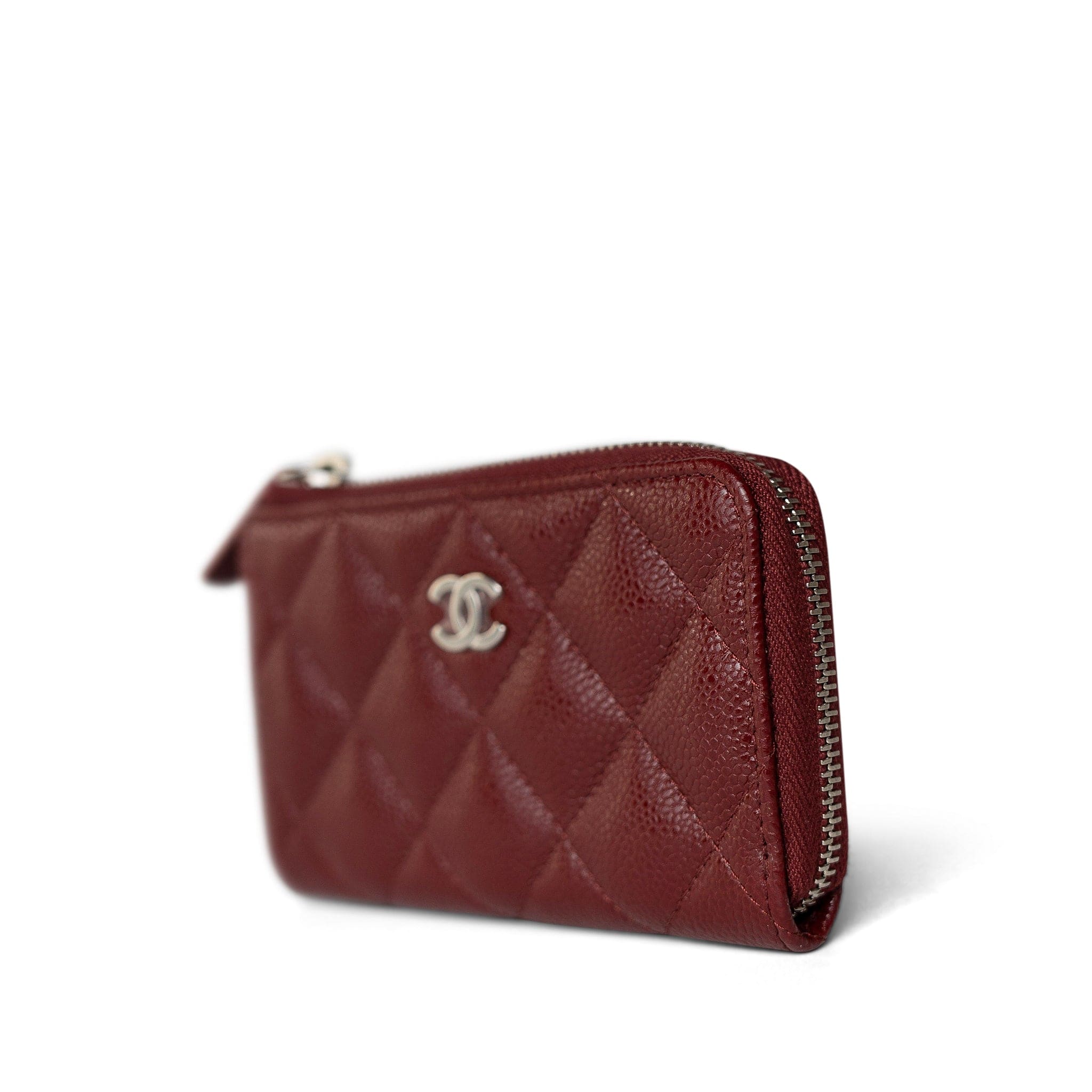 CHANEL Handbag Burgundy Burgundy Caviar Quilted Zipped Coin Purse Key Holder -Knockoff
