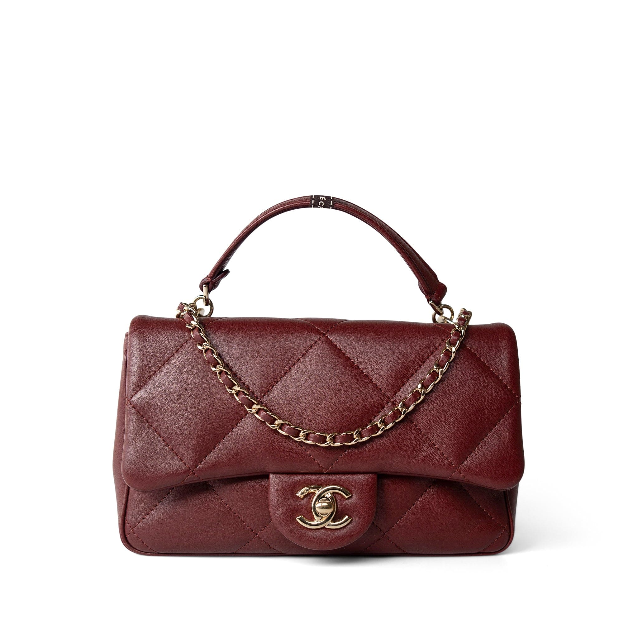 CHANEL Handbag Burgundy Easy Carry Flap Burgundy Lambskin Quilted Light Gold Hardware -Knockoff
