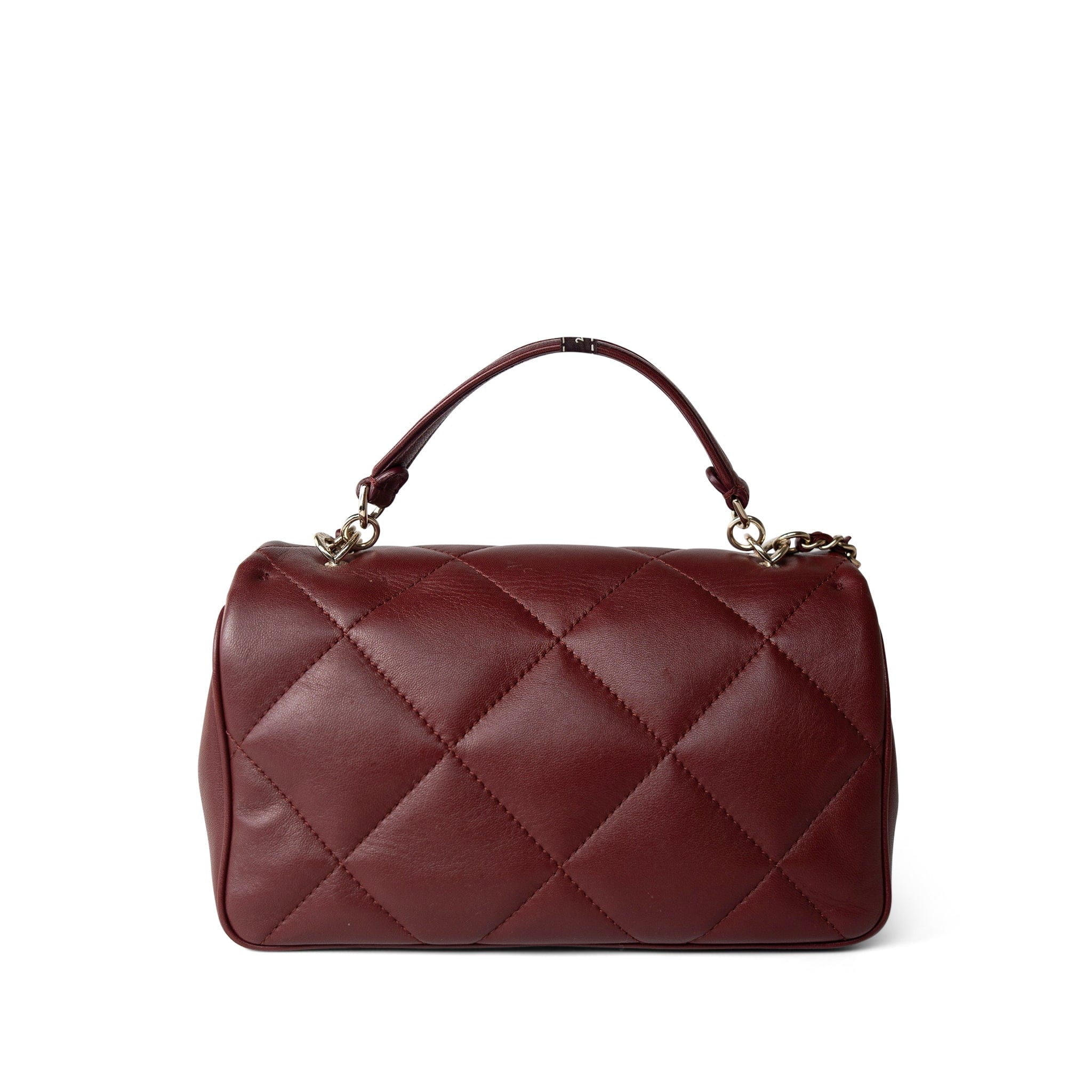 CHANEL Handbag Burgundy Easy Carry Flap Burgundy Lambskin Quilted Light Gold Hardware -Knockoff
