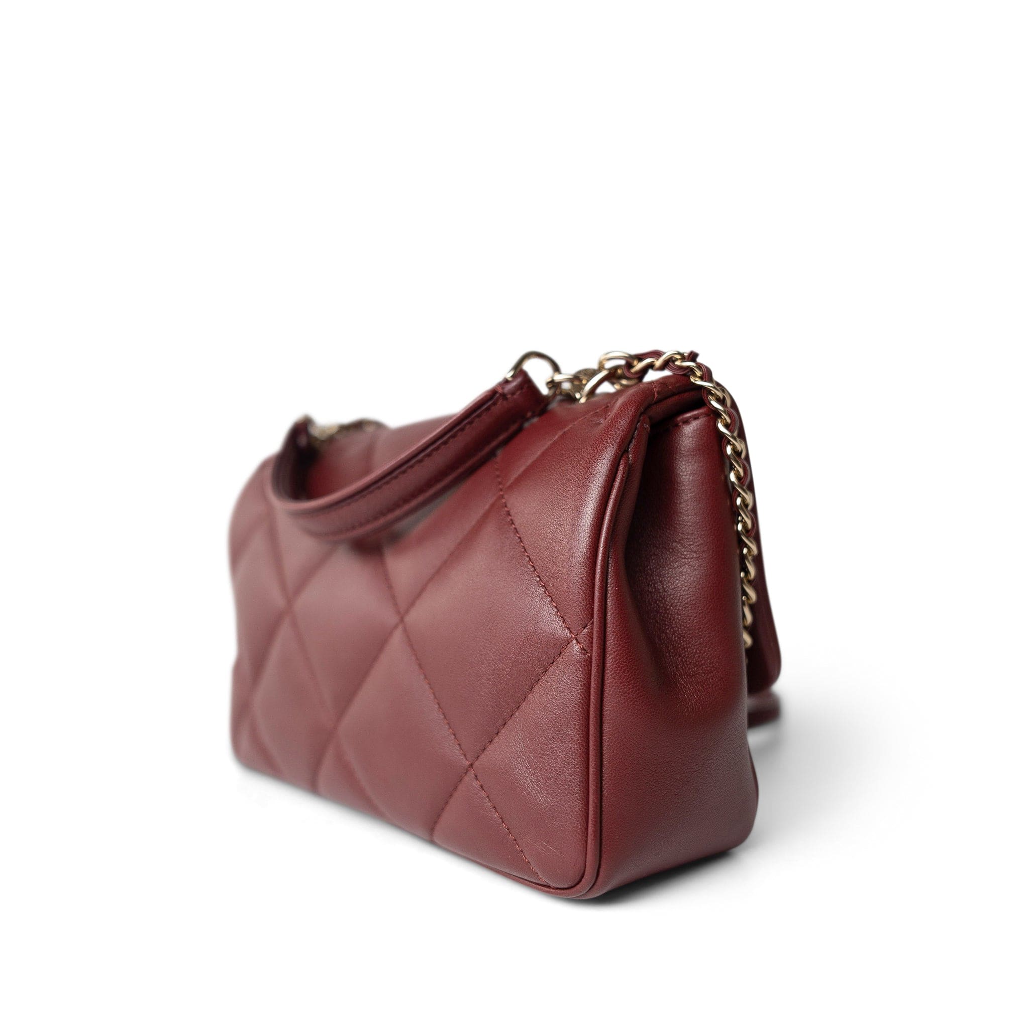 CHANEL Handbag Burgundy Easy Carry Flap Burgundy Lambskin Quilted Light Gold Hardware -Knockoff
