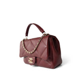 CHANEL Handbag Burgundy Easy Carry Flap Burgundy Lambskin Quilted Light Gold Hardware -Knockoff
