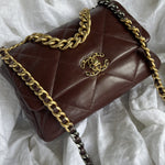 CHANEL Handbag Burgundy Goatskin Quilted 19 Flap Medium/Large Mixed Hardware -Knockoff
