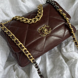 CHANEL Handbag Burgundy Goatskin Quilted 19 Flap Medium/Large Mixed Hardware -Knockoff
