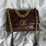 CHANEL Handbag Burgundy Goatskin Quilted 19 Flap Medium/Large Mixed Hardware -Knockoff
