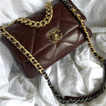 CHANEL Handbag Burgundy Goatskin Quilted 19 Flap Medium/Large Mixed Hardware -Knockoff
