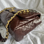 CHANEL Handbag Burgundy Goatskin Quilted 19 Flap Medium/Large Mixed Hardware -Knockoff
