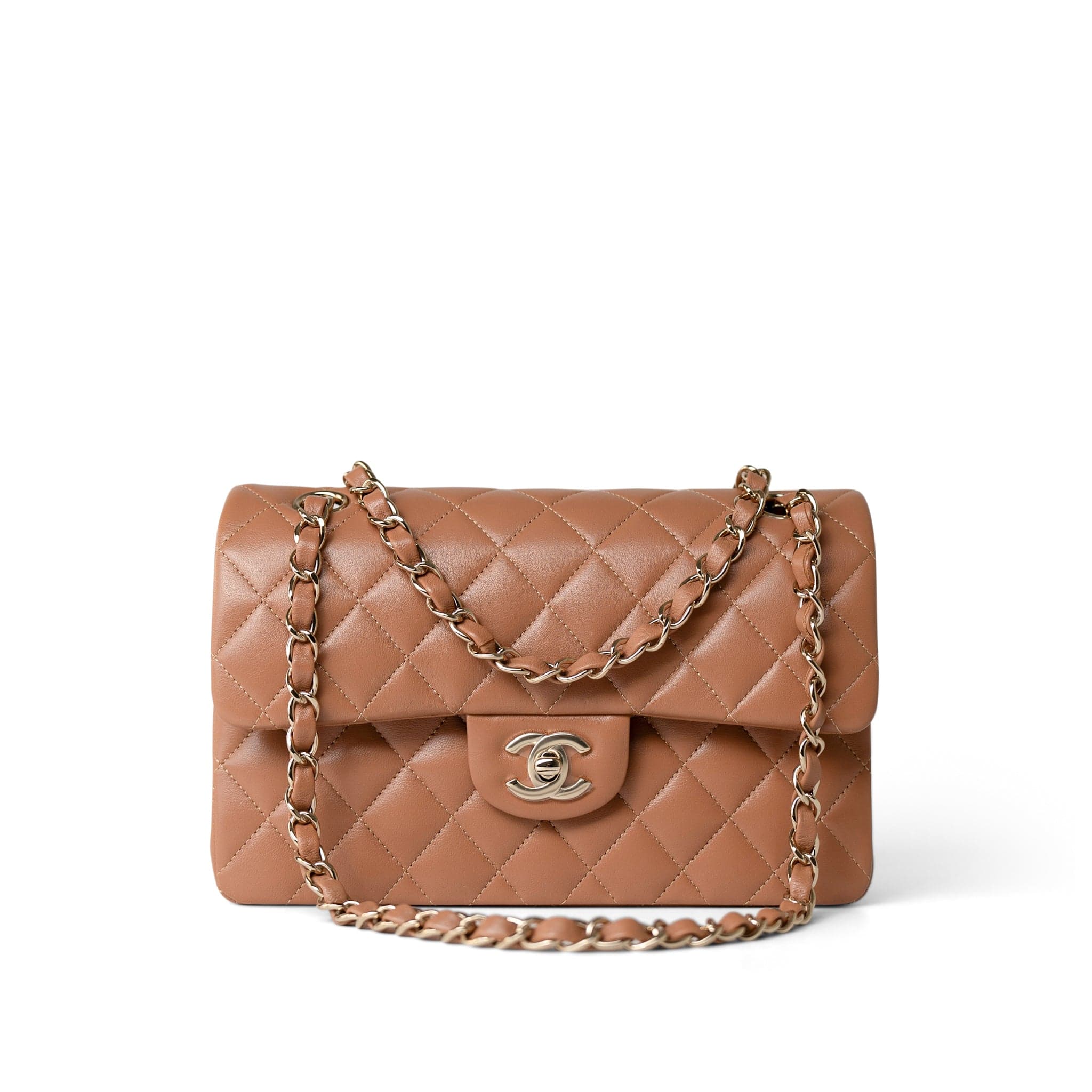 CHANEL Handbag Caramel 22S Caramel Lambskin Quilted Classic Flap Small Light Gold Hardware -Knockoff
