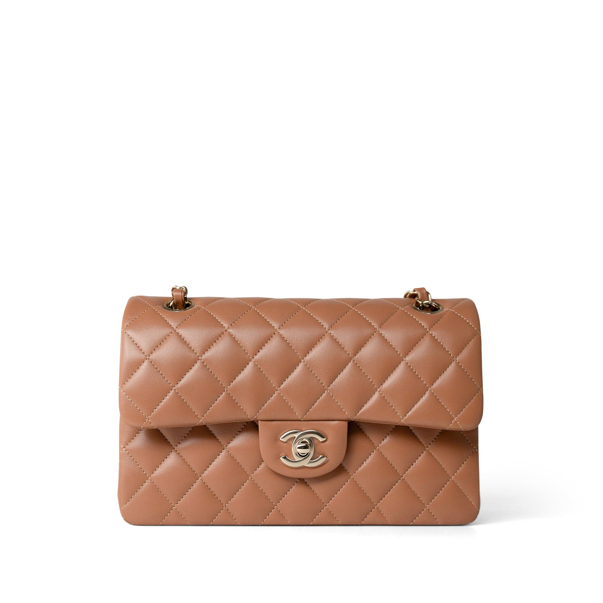 CHANEL Handbag Caramel 22S Caramel Lambskin Quilted Classic Flap Small Light Gold Hardware -Knockoff
