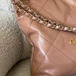 CHANEL Handbag Caramel Shiny Calfskin Quilted 22 Drawstring Bag Small GHW -Knockoff
