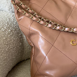 CHANEL Handbag Caramel Shiny Calfskin Quilted 22 Drawstring Bag Small GHW -Knockoff
