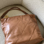 CHANEL Handbag Caramel Shiny Calfskin Quilted 22 Drawstring Bag Small GHW -Knockoff
