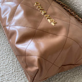 CHANEL Handbag Caramel Shiny Calfskin Quilted 22 Drawstring Bag Small GHW -Knockoff
