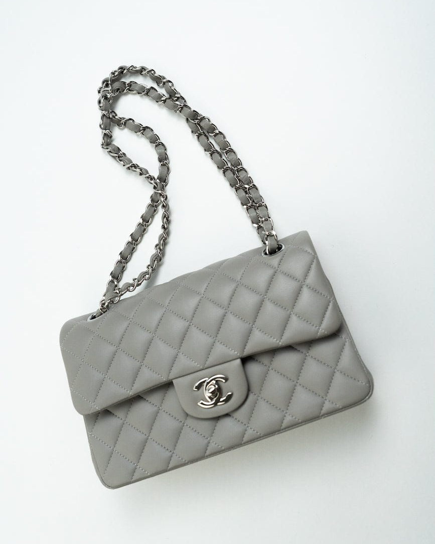 CHANEL Handbag Chanel 19B Grey Lambskin Quilted Classic Flap Small SHW -Knockoff
