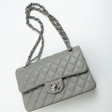 CHANEL Handbag Chanel 19B Grey Lambskin Quilted Classic Flap Small SHW -Knockoff
