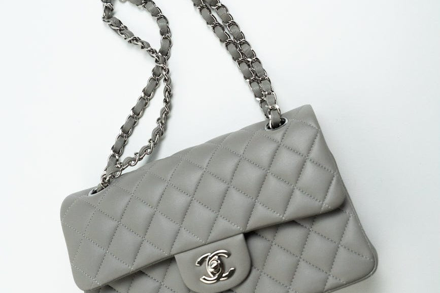 CHANEL Handbag Chanel 19B Grey Lambskin Quilted Classic Flap Small SHW -Knockoff
