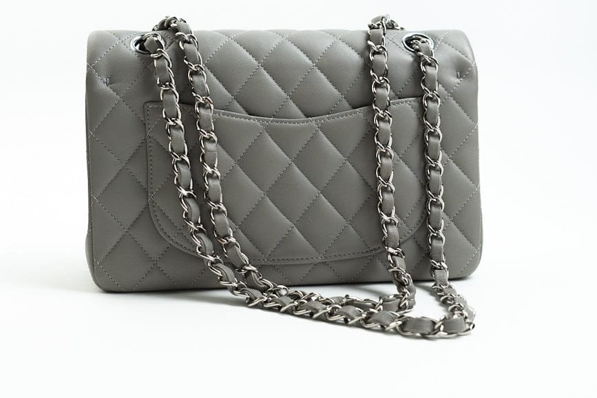 CHANEL Handbag Chanel 19B Grey Lambskin Quilted Classic Flap Small SHW -Knockoff
