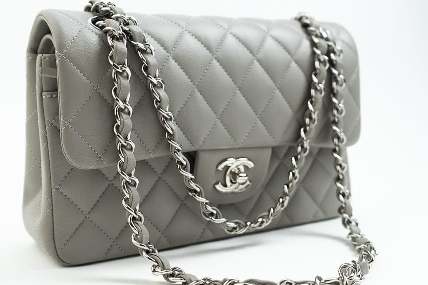 CHANEL Handbag Chanel 19B Grey Lambskin Quilted Classic Flap Small SHW -Knockoff
