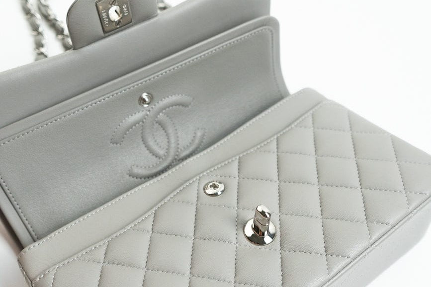 CHANEL Handbag Chanel 19B Grey Lambskin Quilted Classic Flap Small SHW -Knockoff
