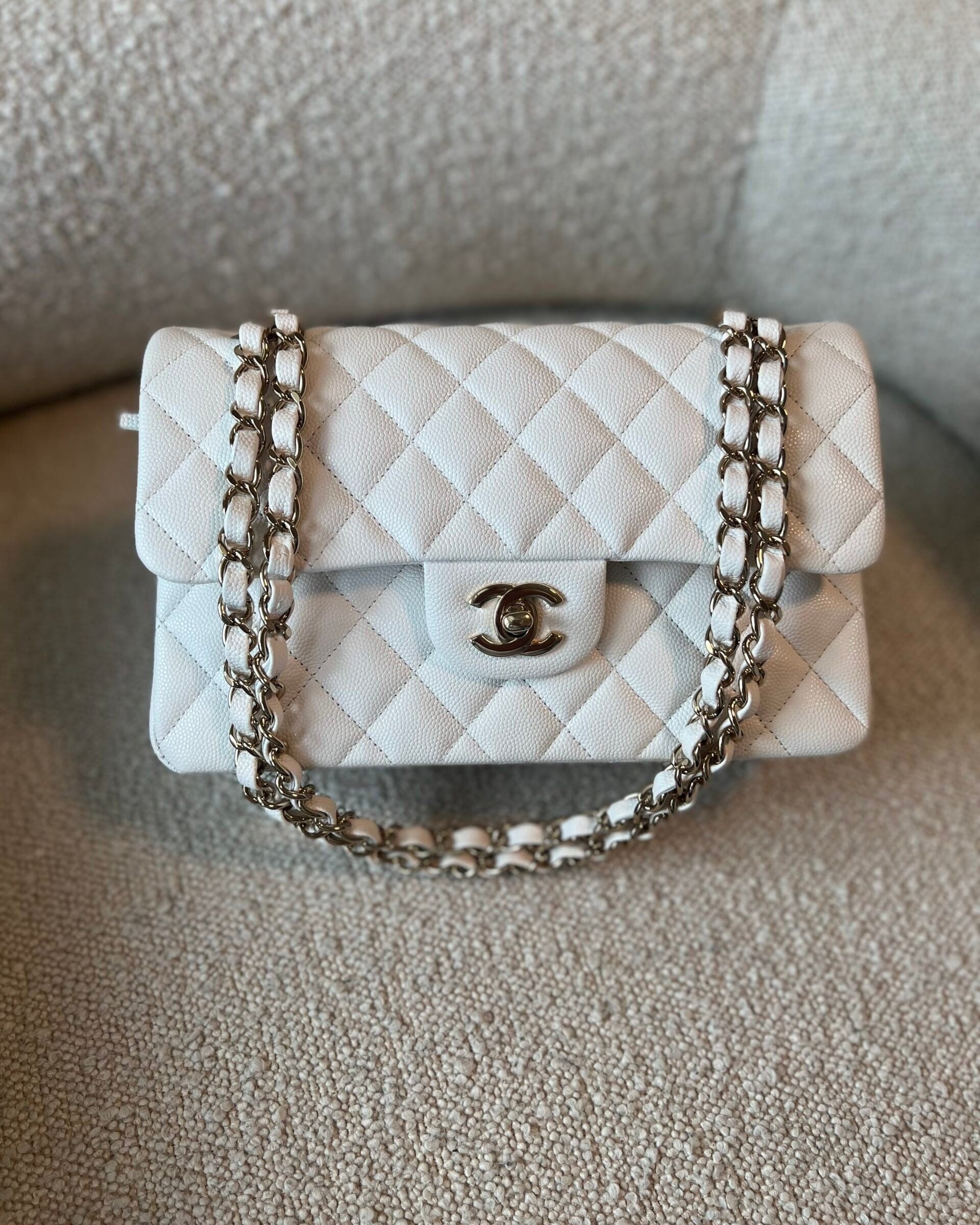 CHANEL Handbag Chanel 21A White Caviar Quilted Classic Flap Small LGHW -Knockoff
