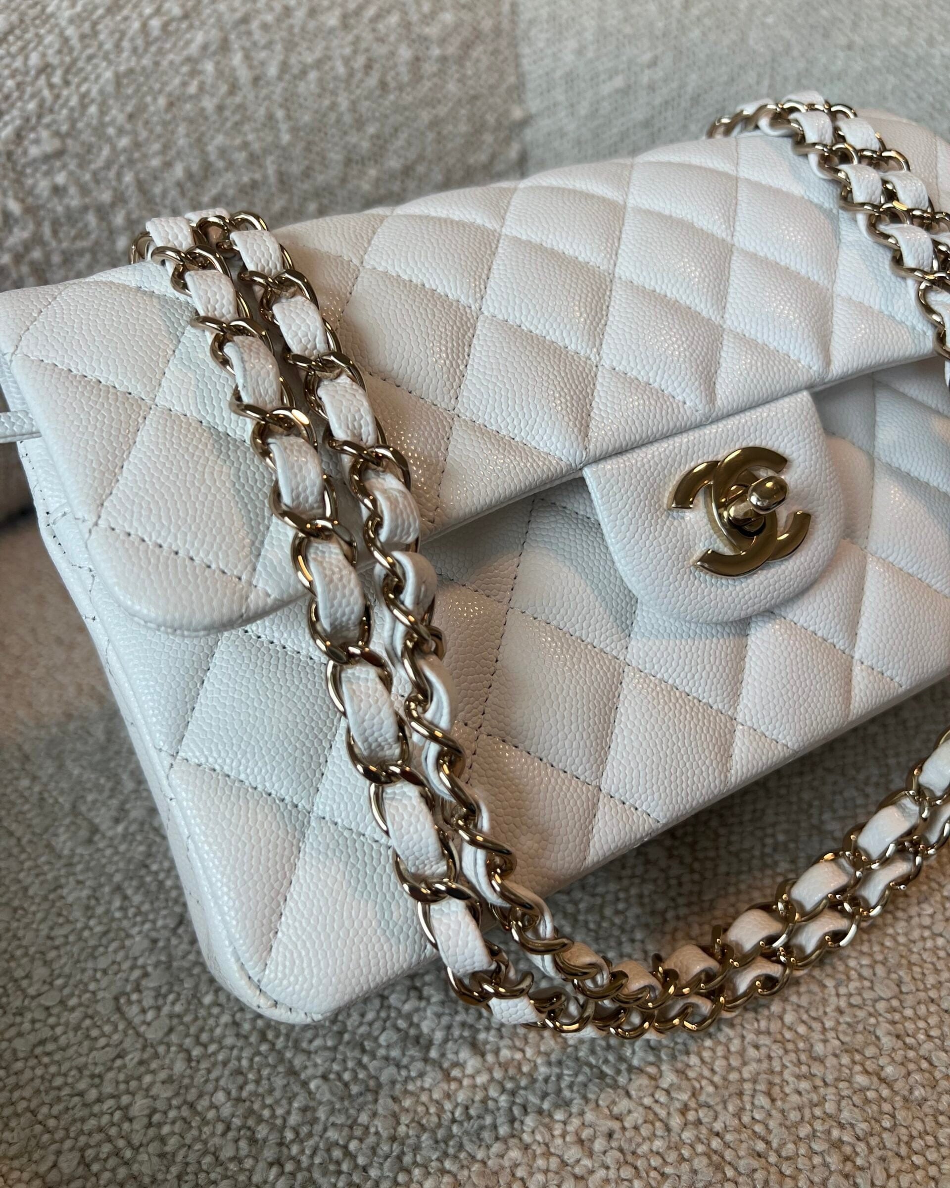 CHANEL Handbag Chanel 21A White Caviar Quilted Classic Flap Small LGHW -Knockoff
