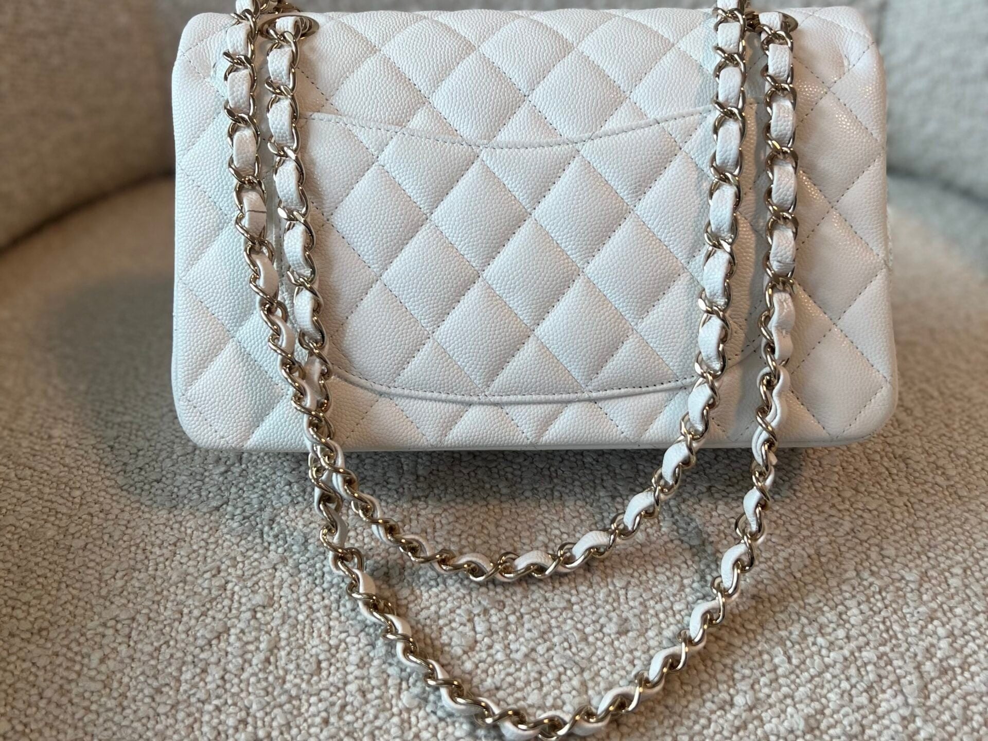 CHANEL Handbag Chanel 21A White Caviar Quilted Classic Flap Small LGHW -Knockoff
