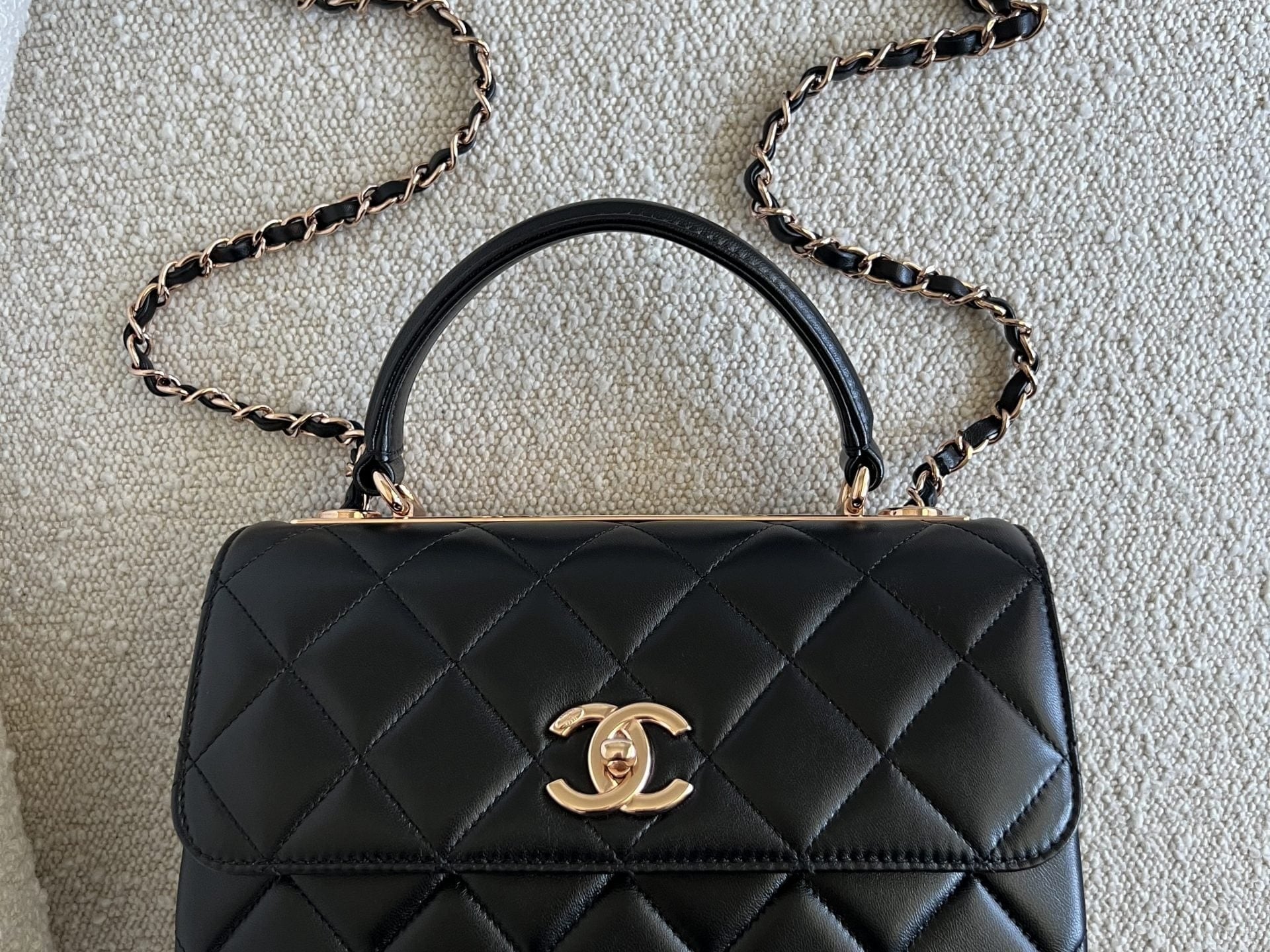 CHANEL Handbag Chanel 21B Black Lambskin Quilted Trendy CC Rose Gold Hardware -Knockoff
