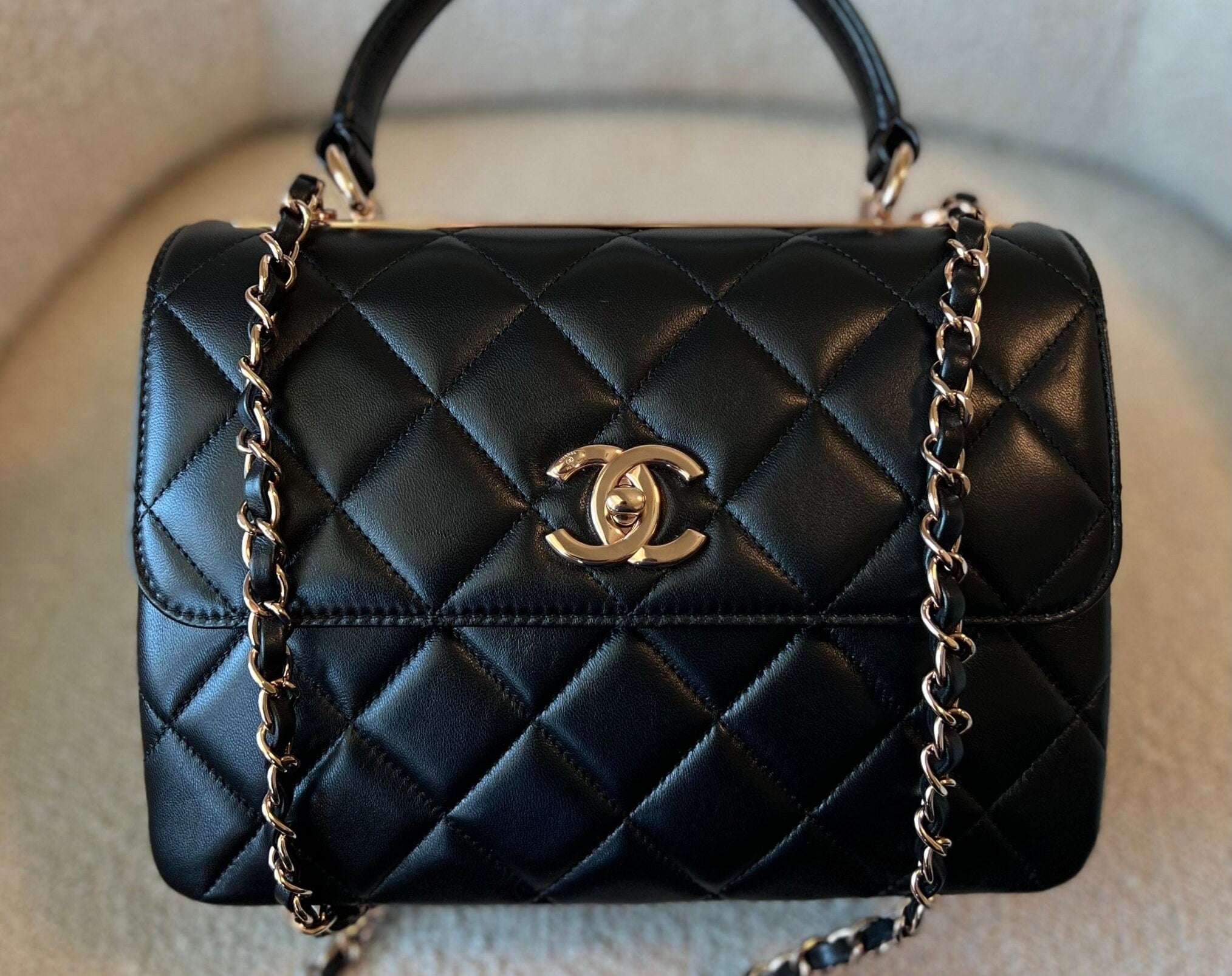 CHANEL Handbag Chanel 21B Black Lambskin Quilted Trendy CC Rose Gold Hardware -Knockoff
