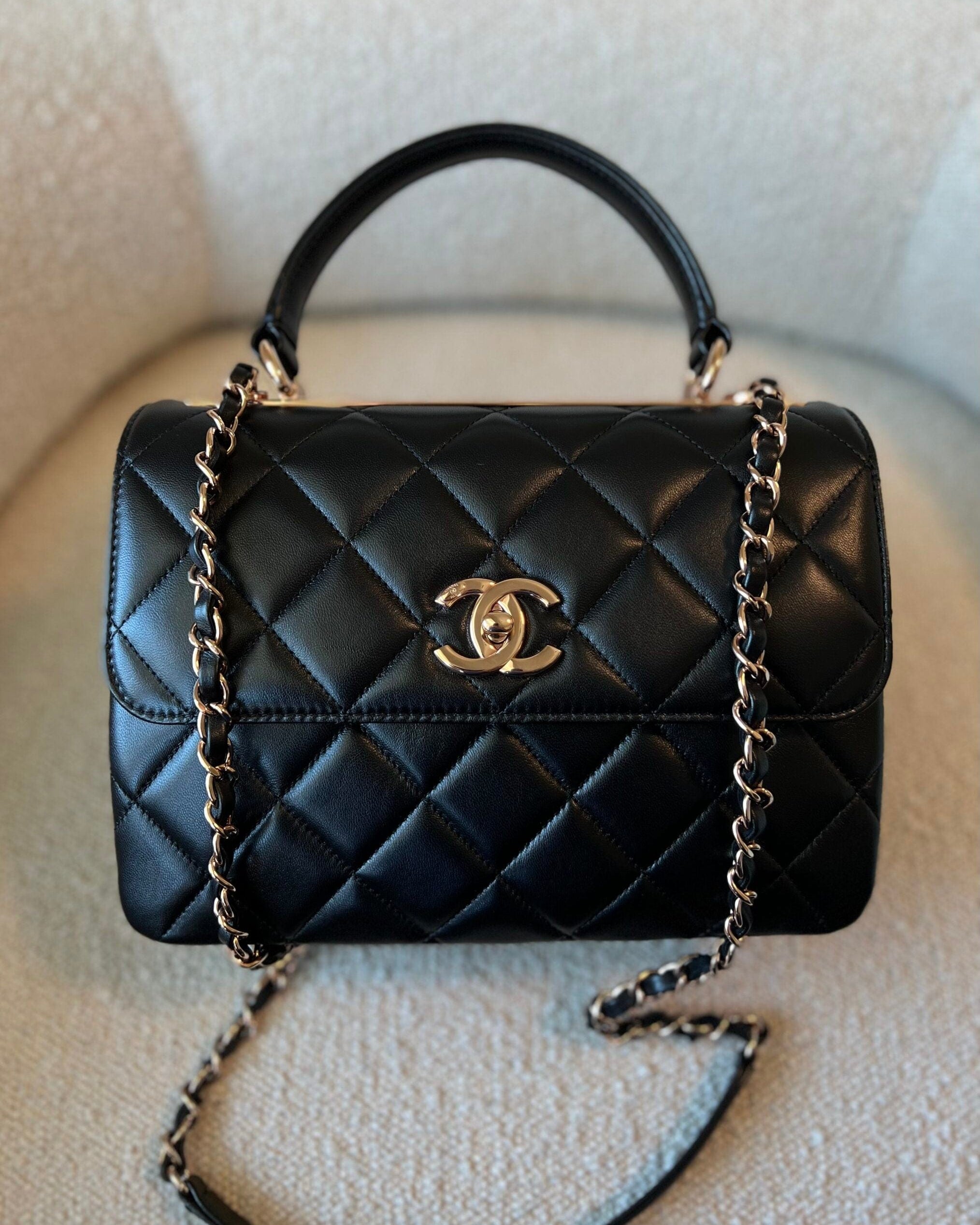 CHANEL Handbag Chanel 21B Black Lambskin Quilted Trendy CC Rose Gold Hardware -Knockoff
