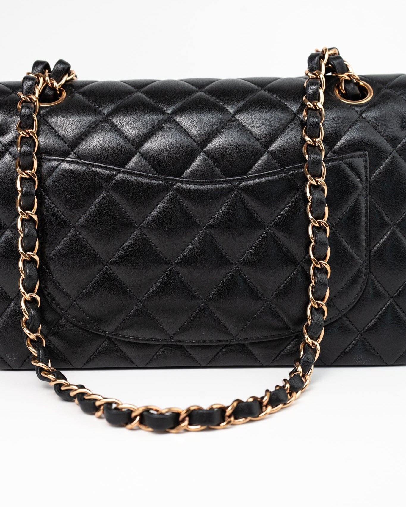 CHANEL Handbag Chanel 21B Small Black Lambskin Quilted Classic Flap Rose Gold Hardware -Knockoff
