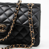 CHANEL Handbag Chanel 21B Small Black Lambskin Quilted Classic Flap Rose Gold Hardware -Knockoff
